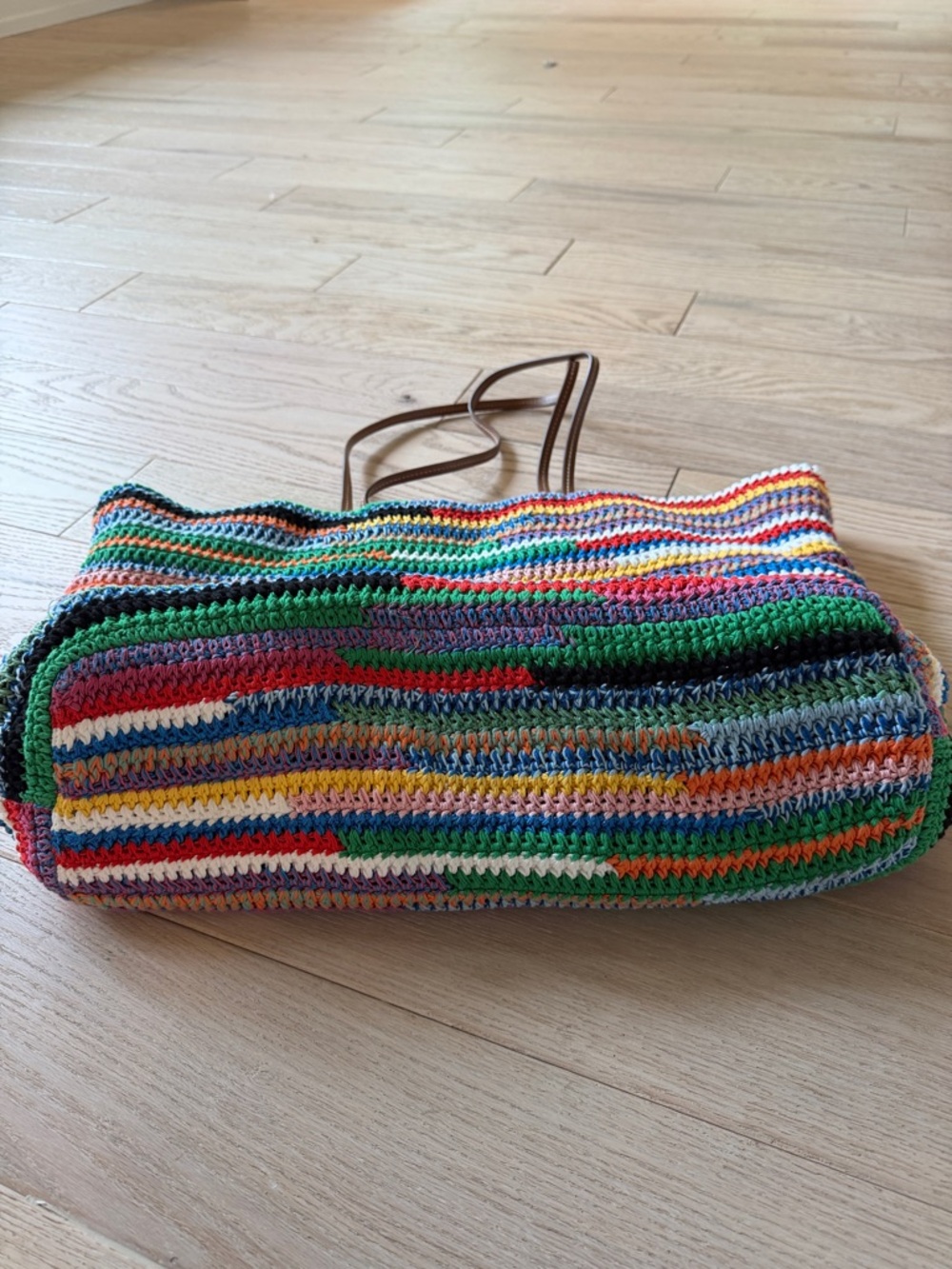 Miu Miu Multicolor Striped Crochet Tote with Black Logo - Picture 6 of 6
